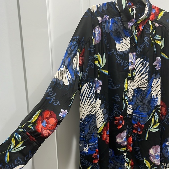 Free People Silky Nights Button Down Oversized Floral Blouse in Onyx Sz S - Picture 9 of 13